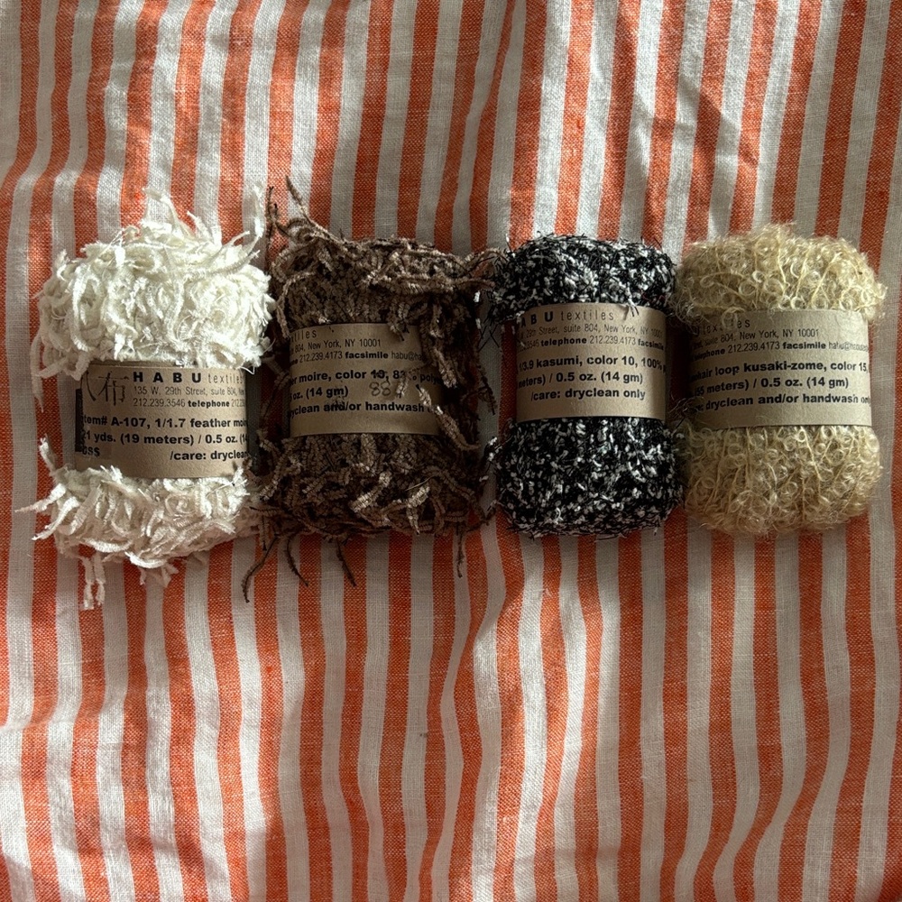Habu Textiles Assorted Novelty Yarn in Cream, Brown, Black, and Tan